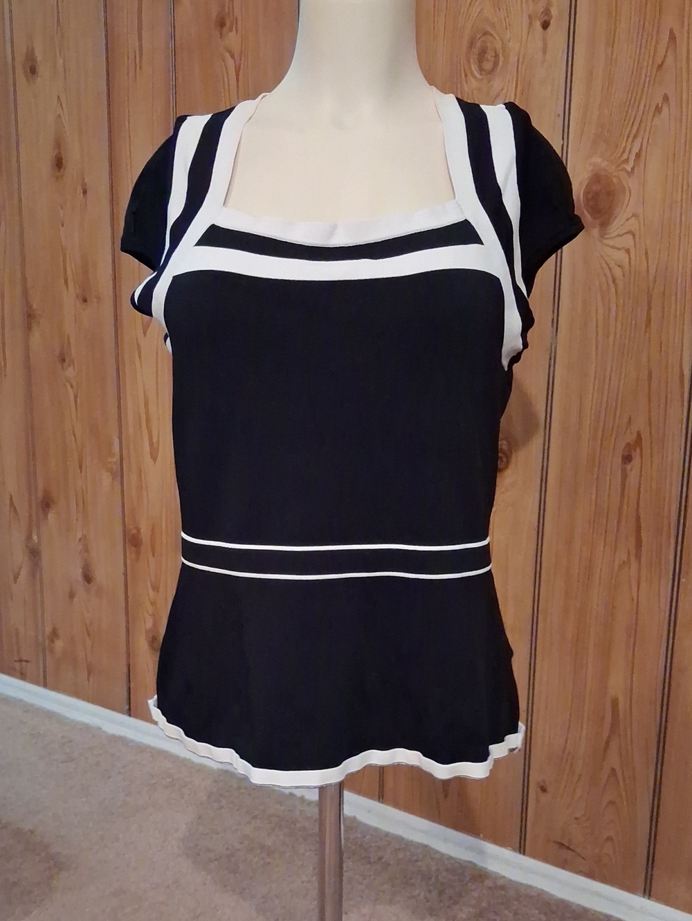 White House Black Market Black and White Square Neck Tunic